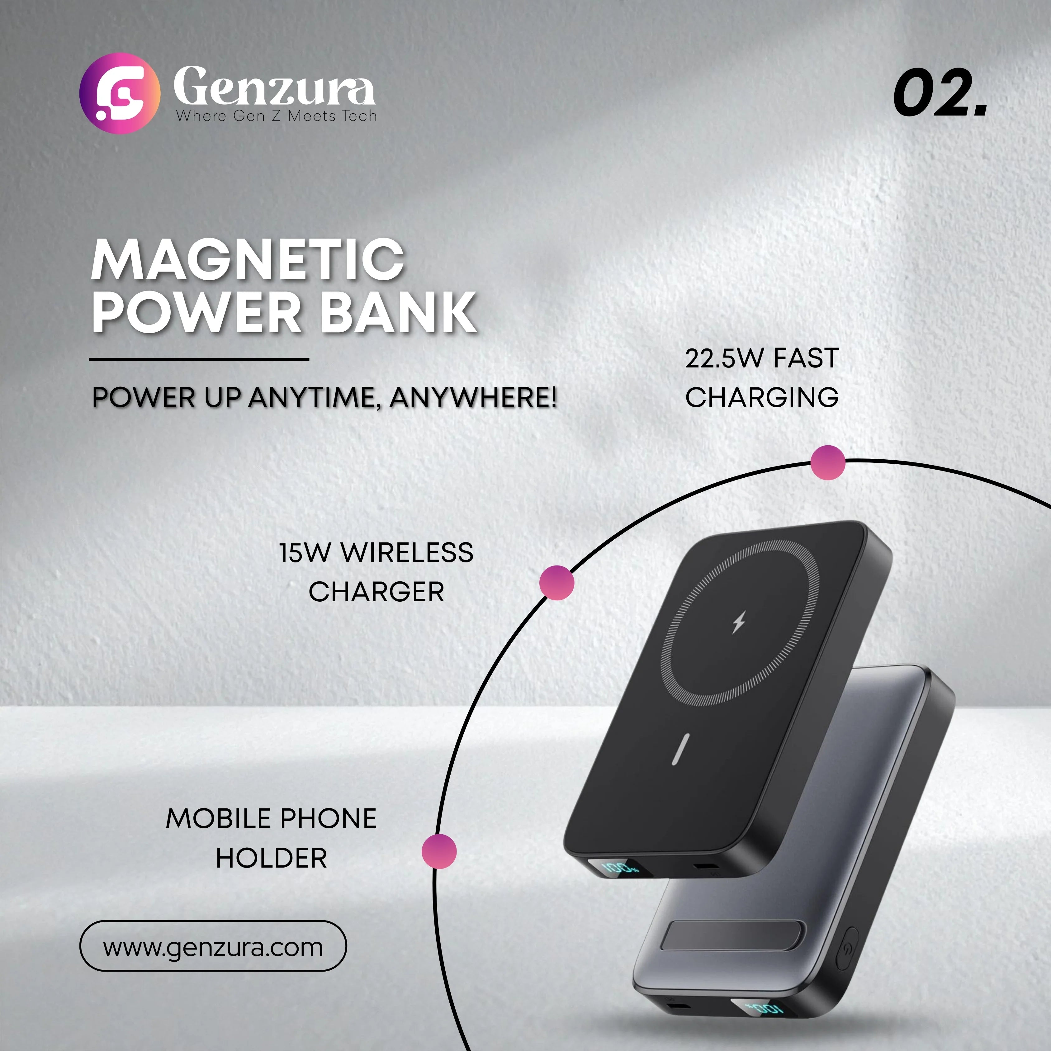 Magnetic Power Bank 20,000mAh – 15W Wireless Charger & 22.5W Fast Charging | Magnetic Portable Battery for iPhone, Samsung, Huawei, Xiaomi