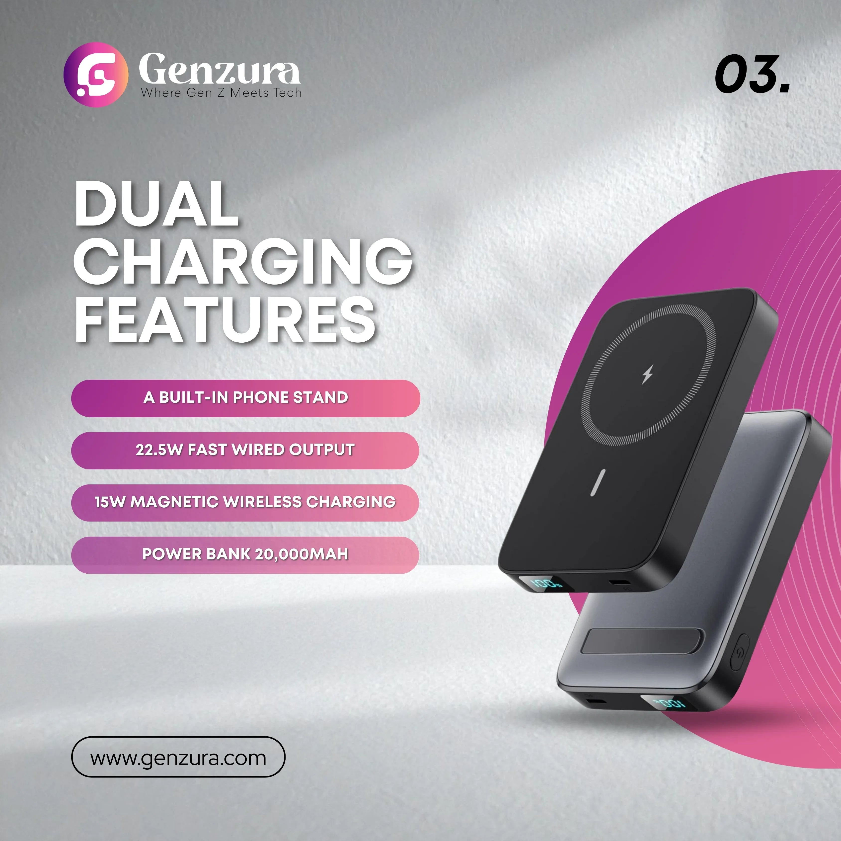 Magnetic Power Bank 20,000mAh – 15W Wireless Charger & 22.5W Fast Charging | Magnetic Portable Battery for iPhone, Samsung, Huawei, Xiaomi