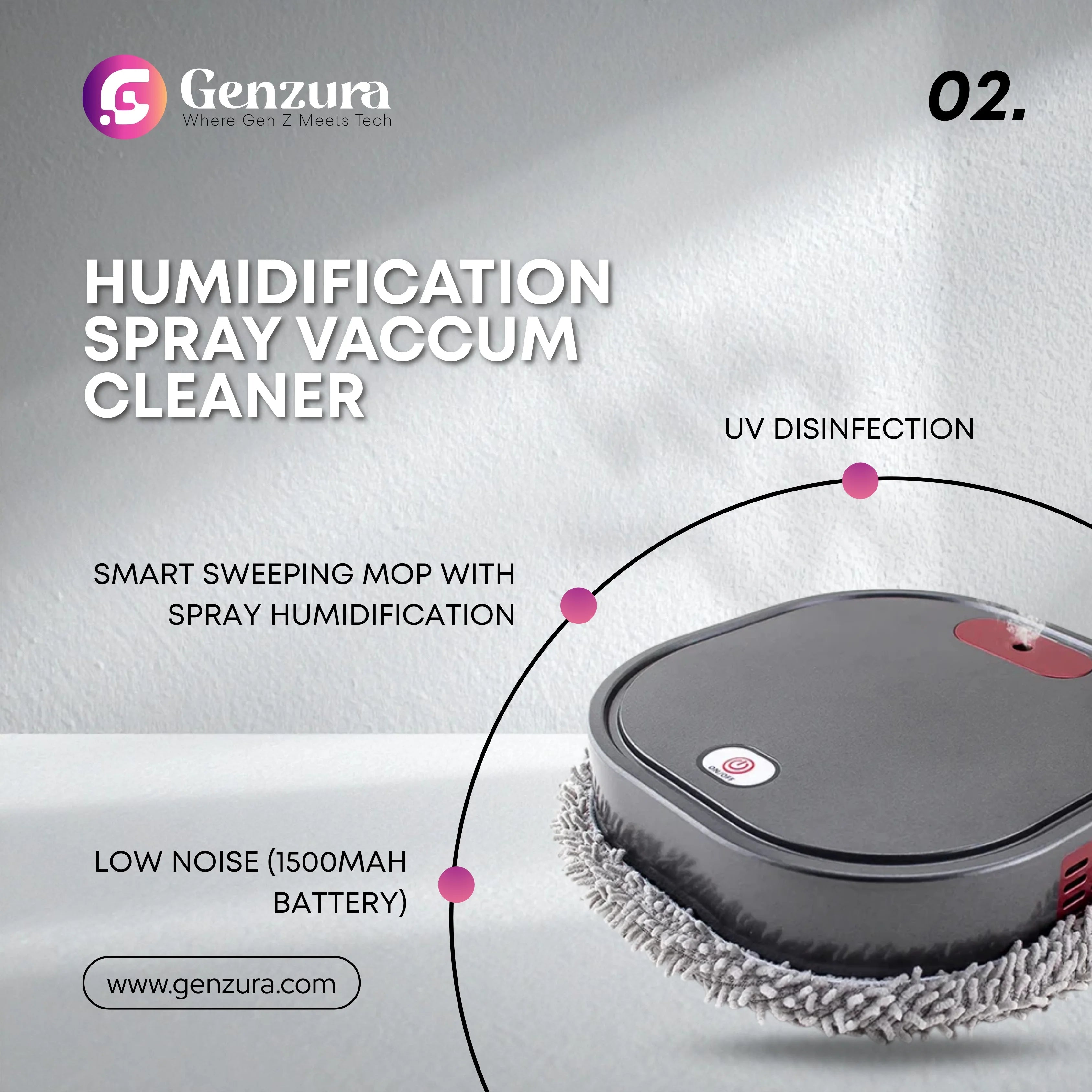 Dry & Wet Robot Vacuum Cleaner – Smart Sweeping Mop with Spray Humidification, UV Disinfection & Low Noise (1500mAh Battery)