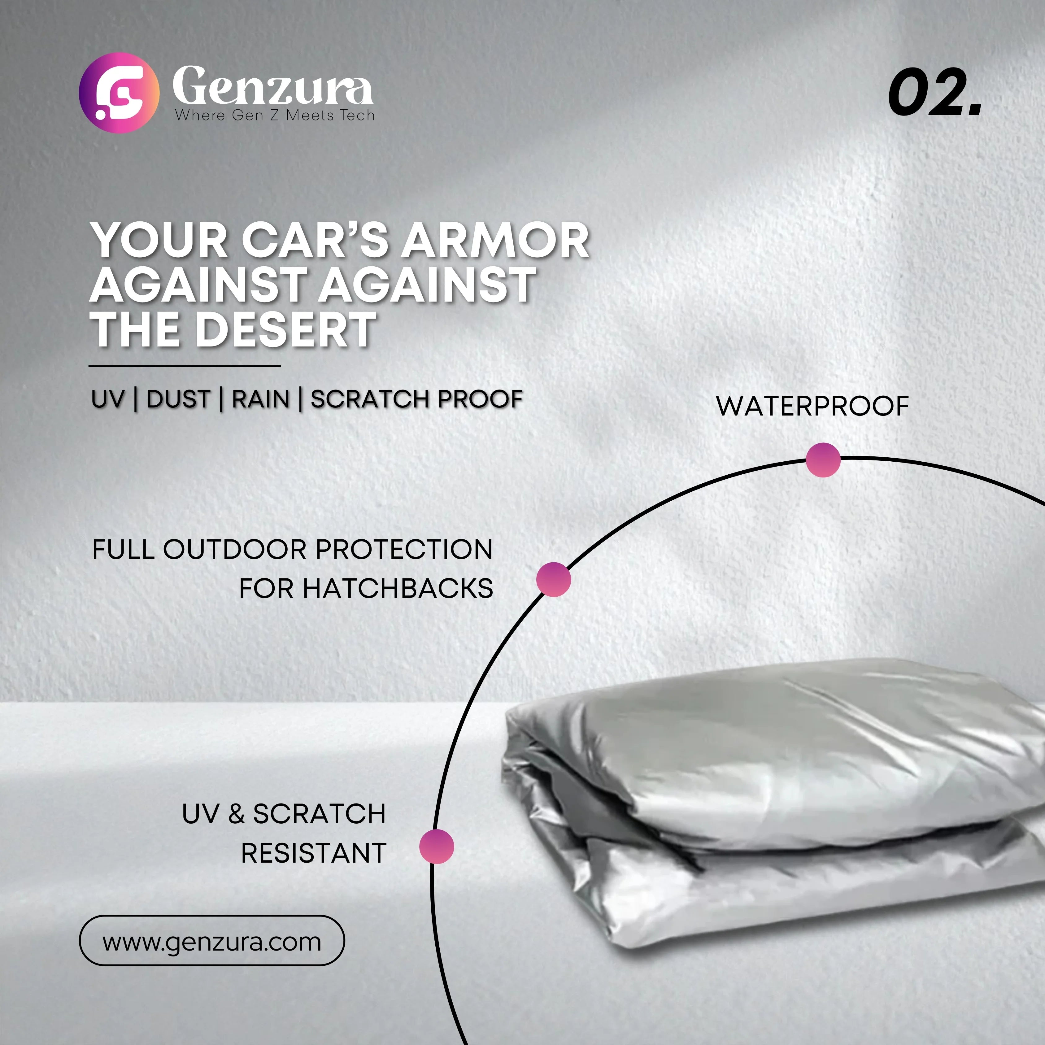 Desert-Proof Car Cover – Waterproof, UV & Scratch Resistant | Full Outdoor Protection for Hatchbacks & Sedans (Silver, Dacron Material)