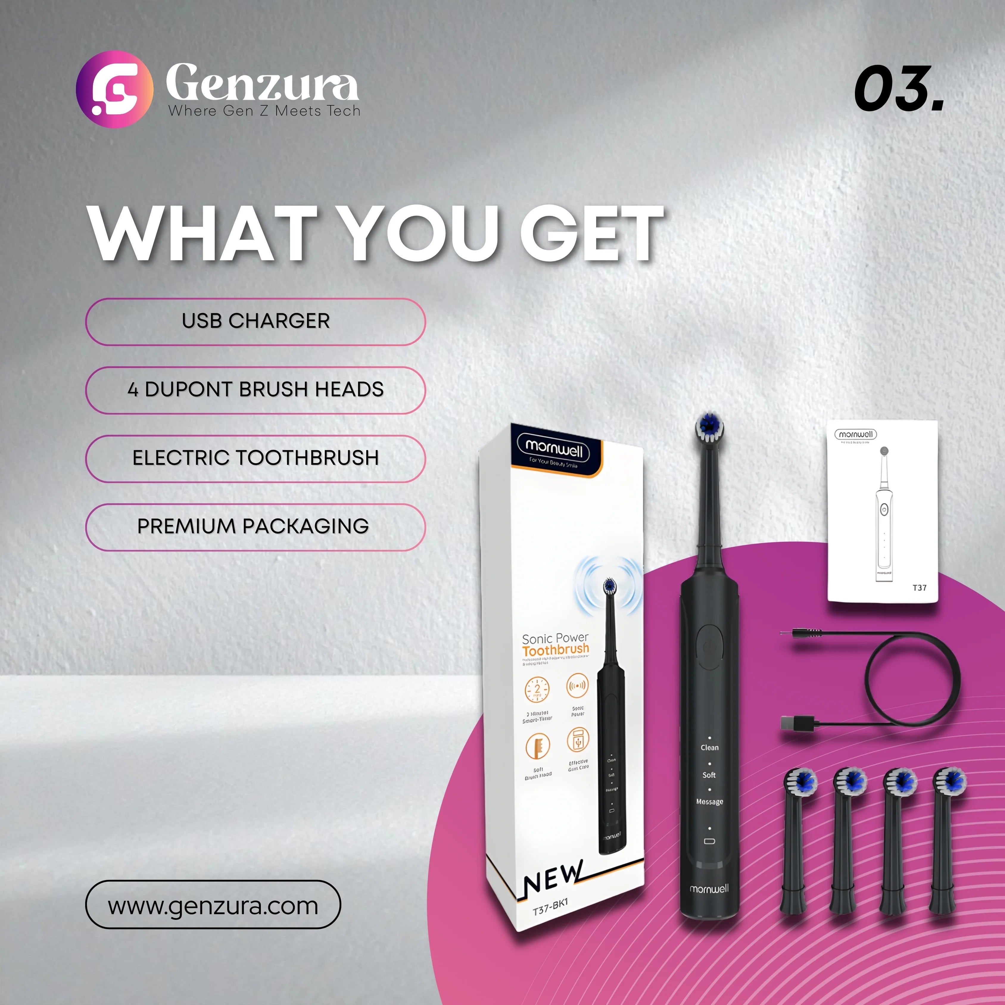 Rechargeable Electric Toothbrush – 4 Brush Heads