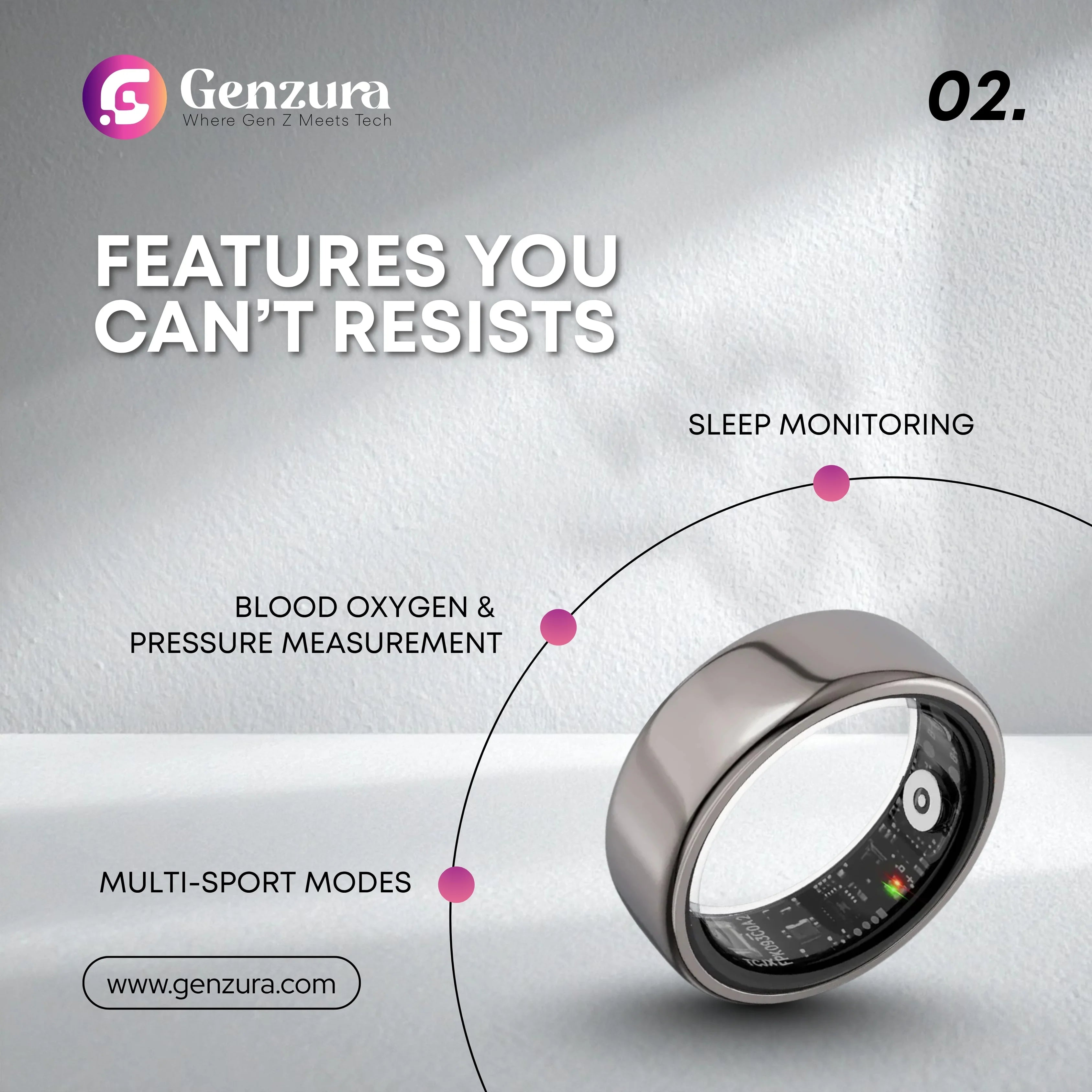 Smart Ring – Sleep Monitoring, Blood Oxygen & Pressure Measurement, Multi-Sport Modes