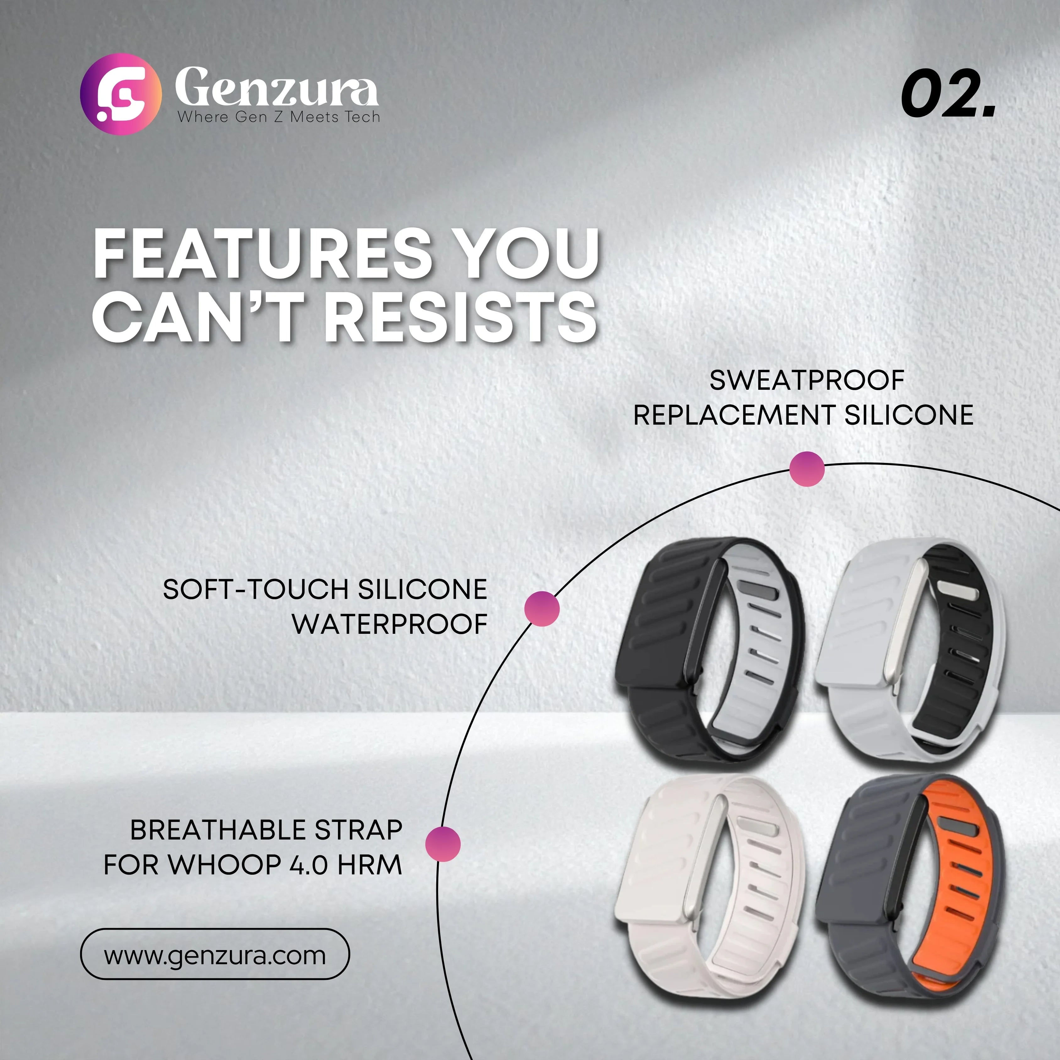 Sport Wristband  Band Soft-Touch Silicone Waterproof and Sweatproof Replacement Silicone Breathable Strap for Whoop 4.0 HRM