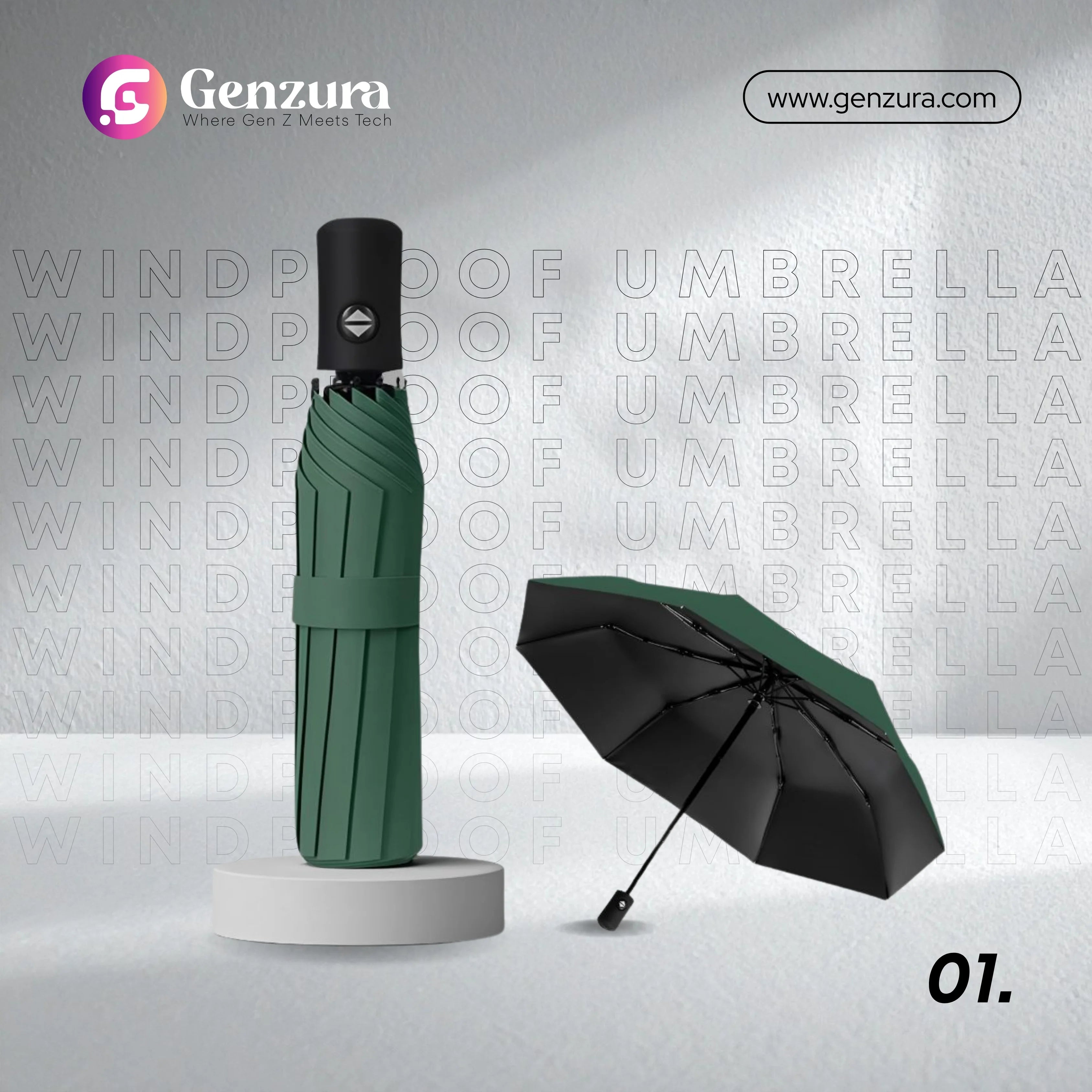 UPF50+ Windproof Umbrella Auto UV Protection Parasol -  Wind-Resistant