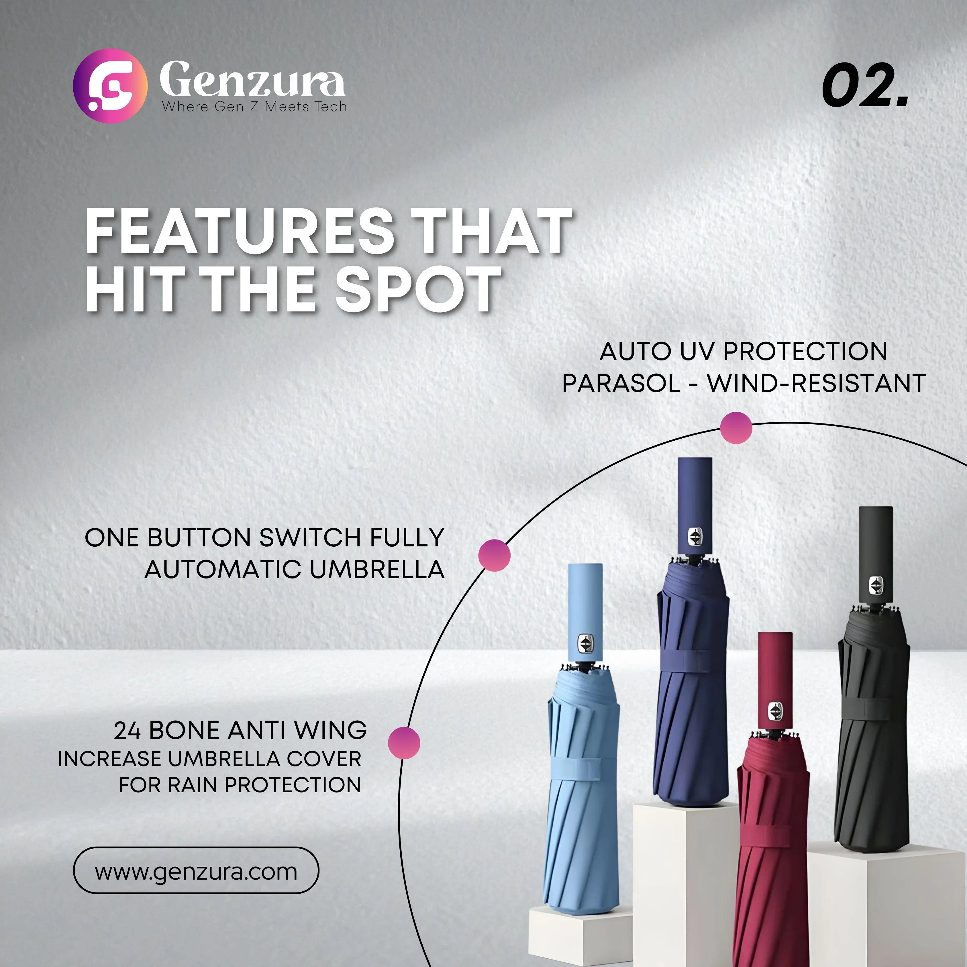 UPF50+ Windproof Umbrella Auto UV Protection Parasol -  Wind-Resistant