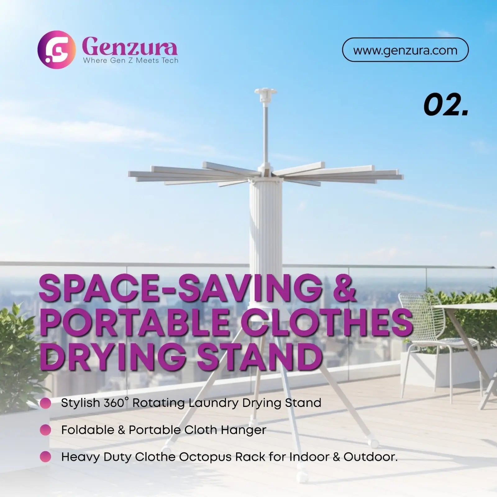 Foldable 360° Rotating Clothes Drying Stand | Aluminum Tripod Laundry Rack