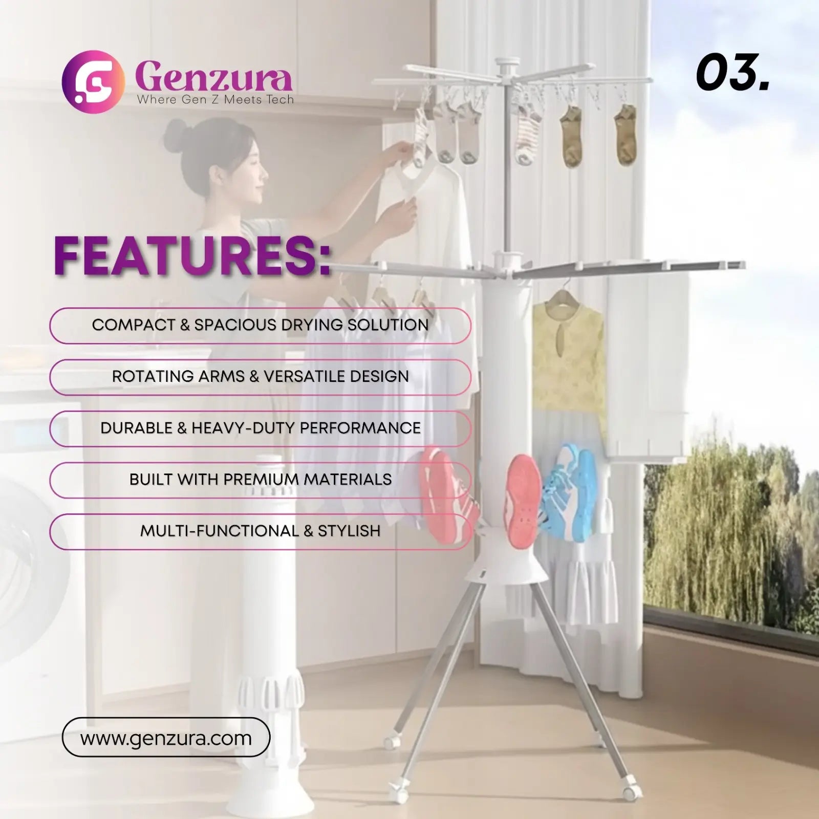 Foldable 360° Rotating Clothes Drying Stand | Aluminum Tripod Laundry Rack
