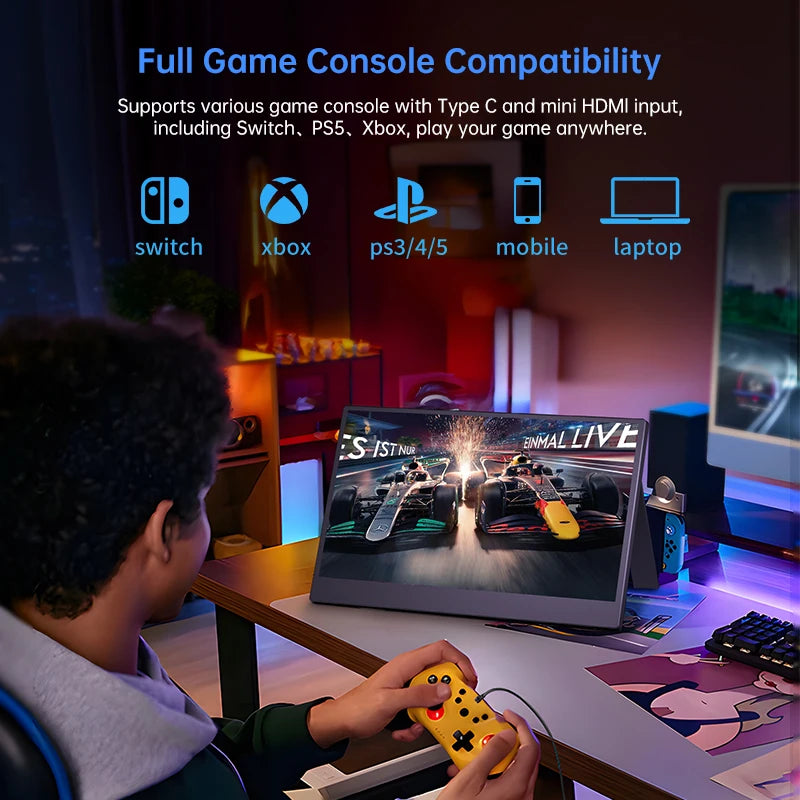 15.6” Portable 1080P IPS Monitor with USB-C & HDMI, Built-in Speakers, HDR10, Ideal for Laptops, Phones, PS5/4, Xbox – 60Hz, 4ms Response Time