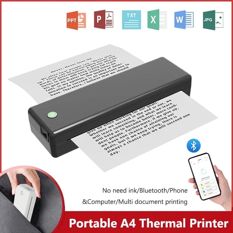 Portable A4 Thermal Printer – Wireless Bluetooth Printing for Documents, Photos & More