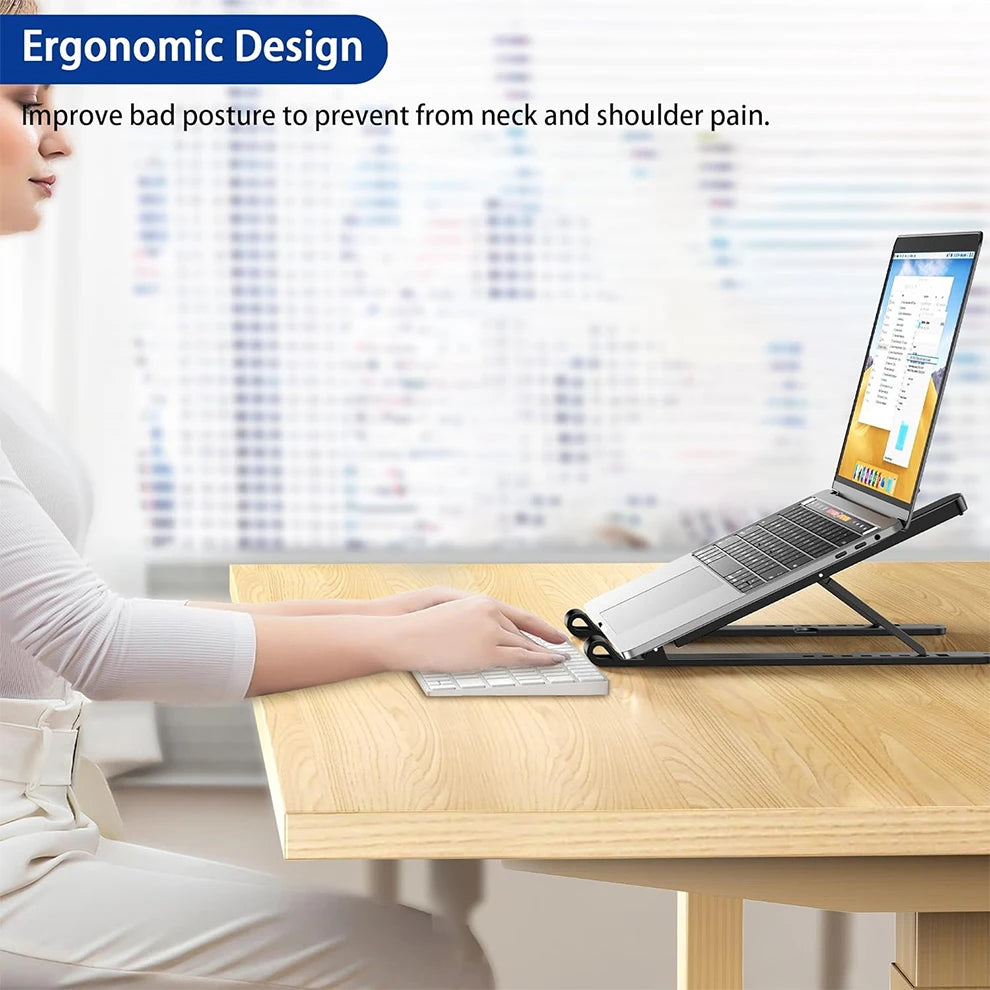 Ergonomic Adjustable Laptop Stand – Foldable Riser for 10''–15.6'' Notebooks | 8 Angle Height Settings, Ventilated & Portable Design