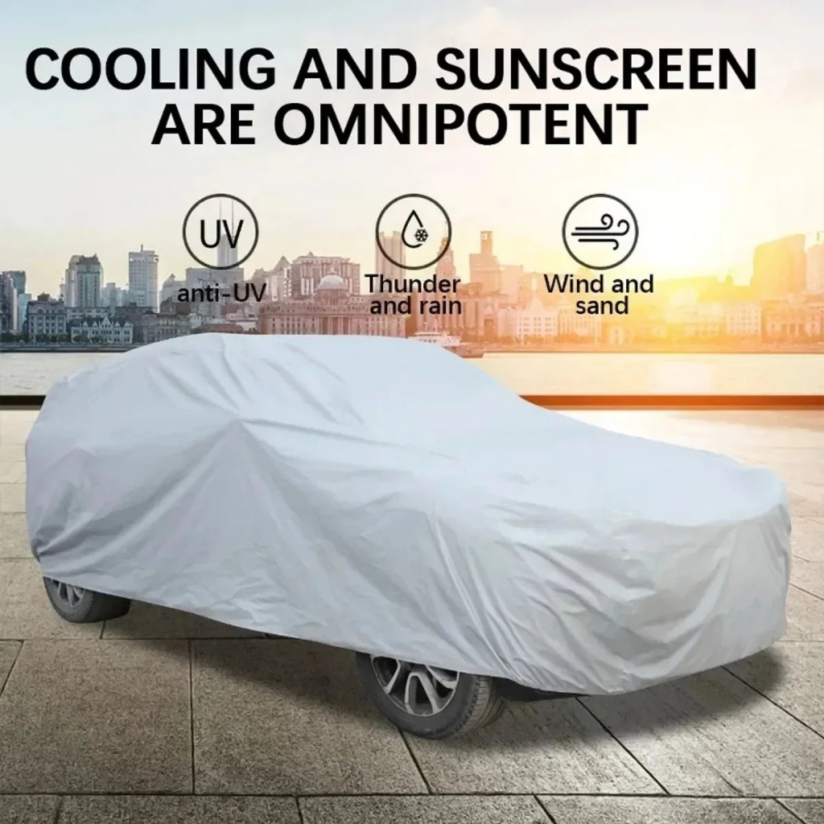 Desert-Proof Car Cover – Waterproof, UV & Scratch Resistant | Full Outdoor Protection for Hatchbacks & Sedans (Silver, Dacron Material)