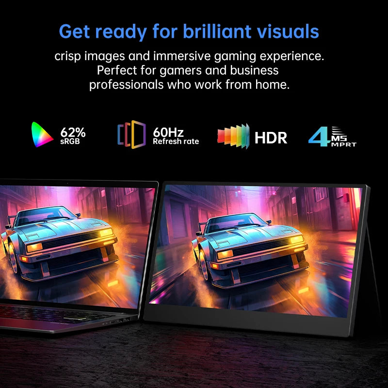 15.6” Portable 1080P IPS Monitor with USB-C & HDMI, Built-in Speakers, HDR10, Ideal for Laptops, Phones, PS5/4, Xbox – 60Hz, 4ms Response Time