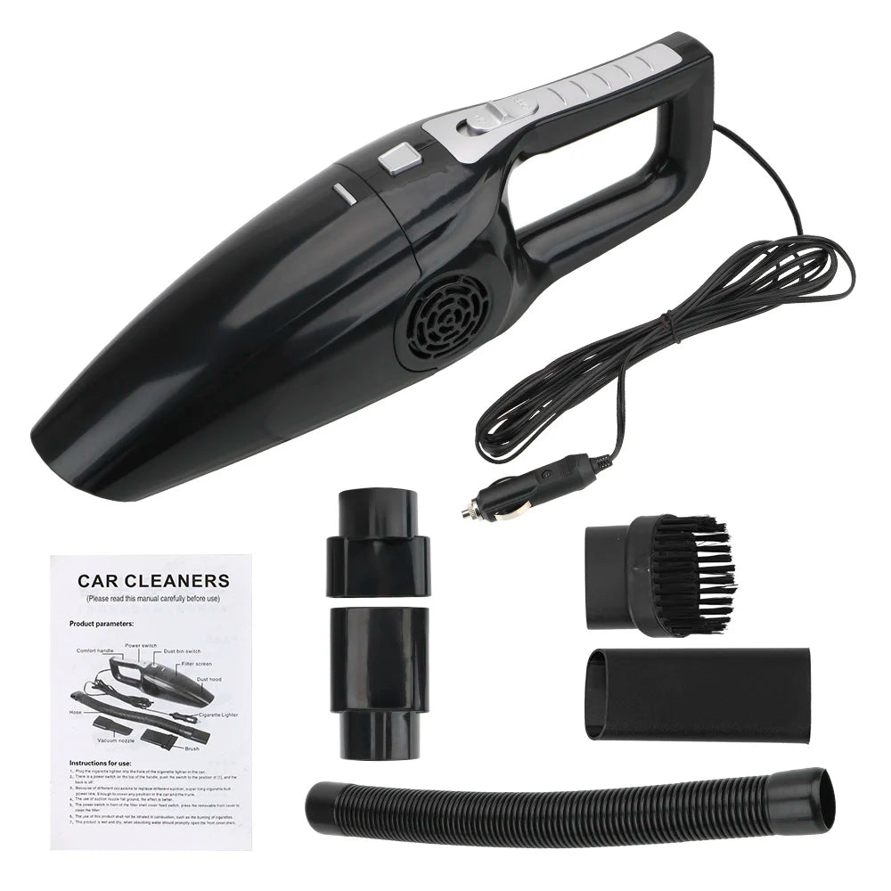 LEEPEE 12V Portable Car Vacuum Cleaner – 120W High-Power Wet & Dry Suction with 5M Cord & Multi-Brush Accessories
