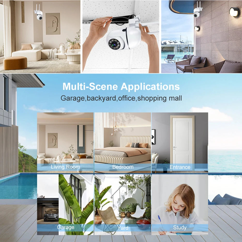 8MP AI-Powered Security Camera with 360° View, Human Tracking, 4X Zoom & Night Vision | Weatherproof WiFi Dome Cam for Indoor/Outdoor Use
