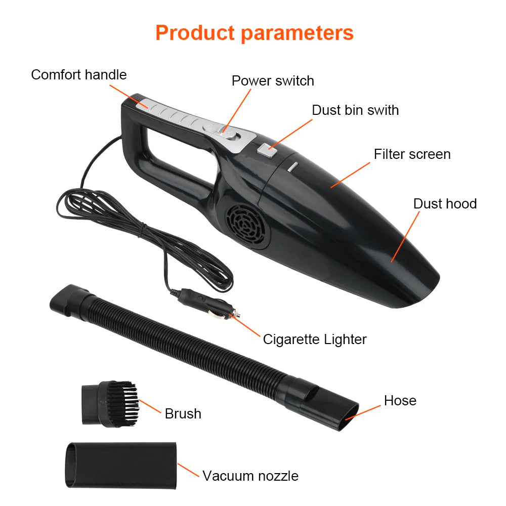 LEEPEE 12V Portable Car Vacuum Cleaner – 120W High-Power Wet & Dry Suction with 5M Cord & Multi-Brush Accessories