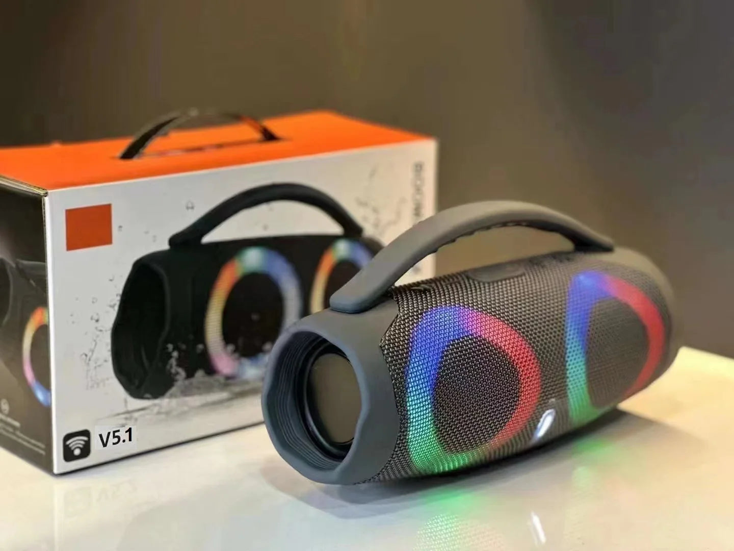 Portable Bluetooth Speaker – RGB Lights, 360° Stereo Sound, Waterproof & TWS Wireless Boombox